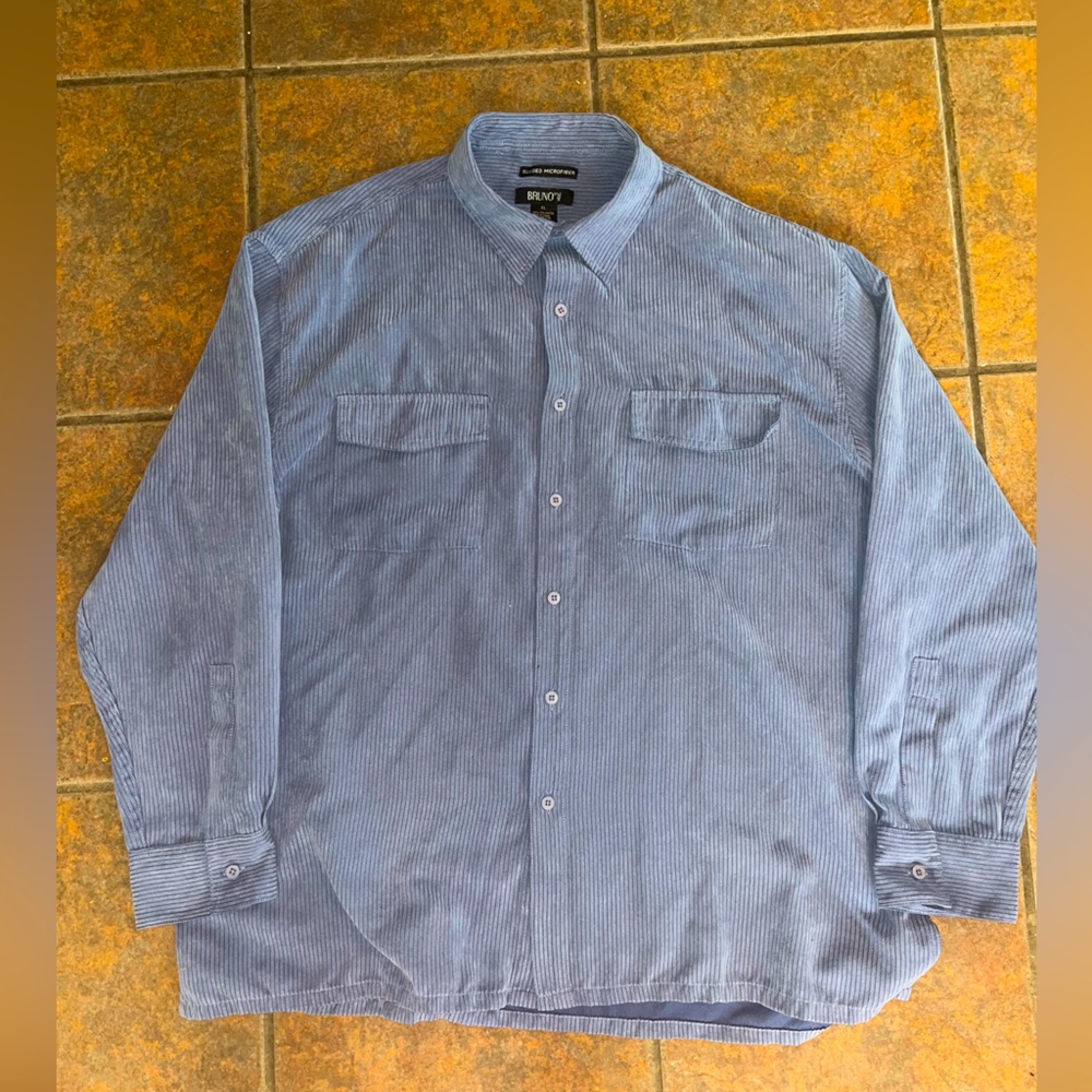 Bruno Men’s Sueded Microfiber Long-Sleeve Extreme Soft/Comfort Blue Button Down